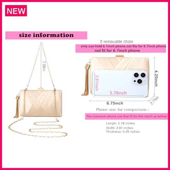 Evening Clutch Purse with Tassel and Removable Chain Straps for Formal Events